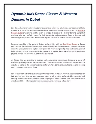 Dynamic Kids Dance Classes & Western Dancers in Dubai