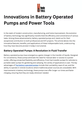 Innovations in Battery Operated Pumps and Power Tools