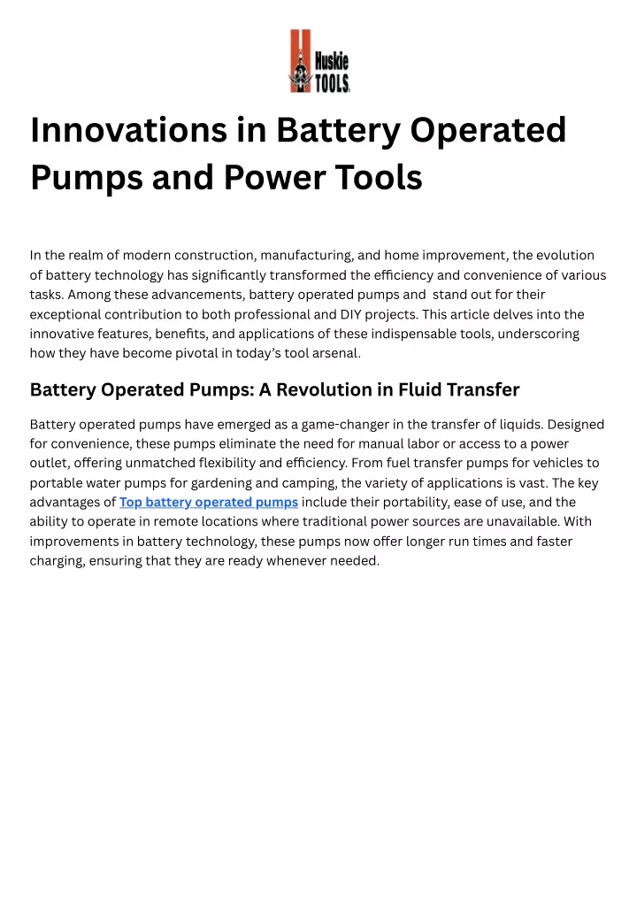 innovations in battery operated pumps and power