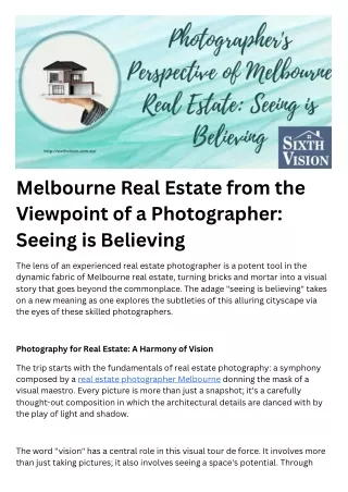 Melbourne Real Estate from the Viewpoint of a Photographer Seeing is Believing