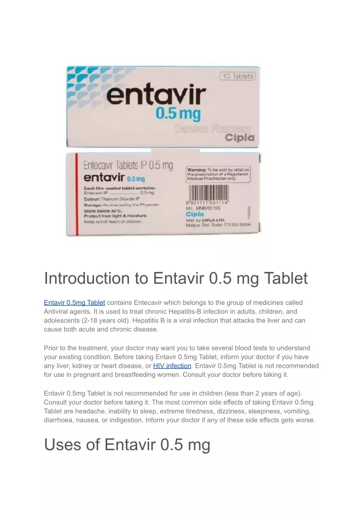 introduction to entavir 0 5 mg tablet