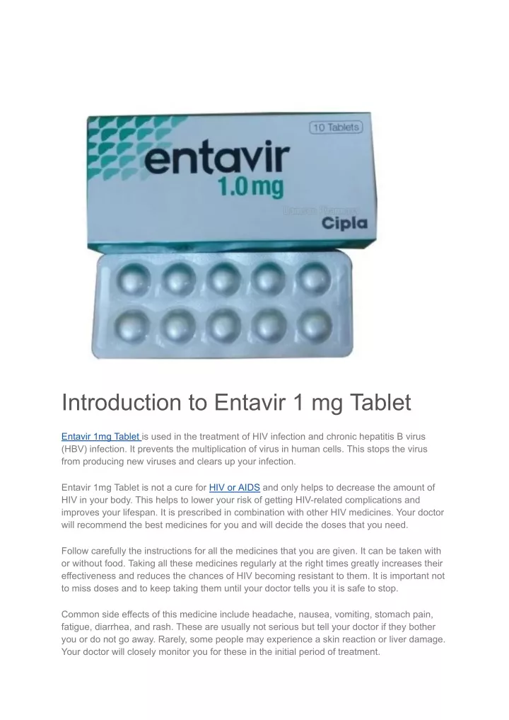 introduction to entavir 1 mg tablet