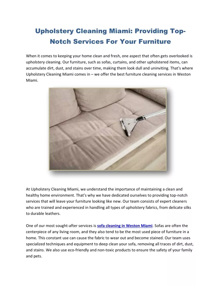 upholstery cleaning miami providing top notch