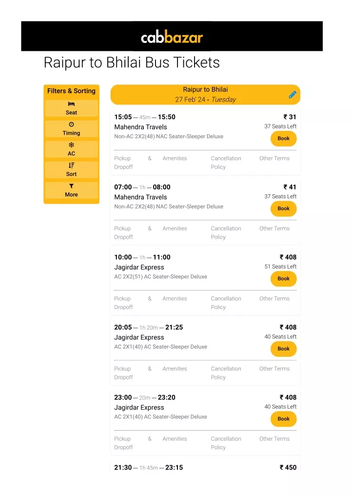 raipur to bhilai bus tickets