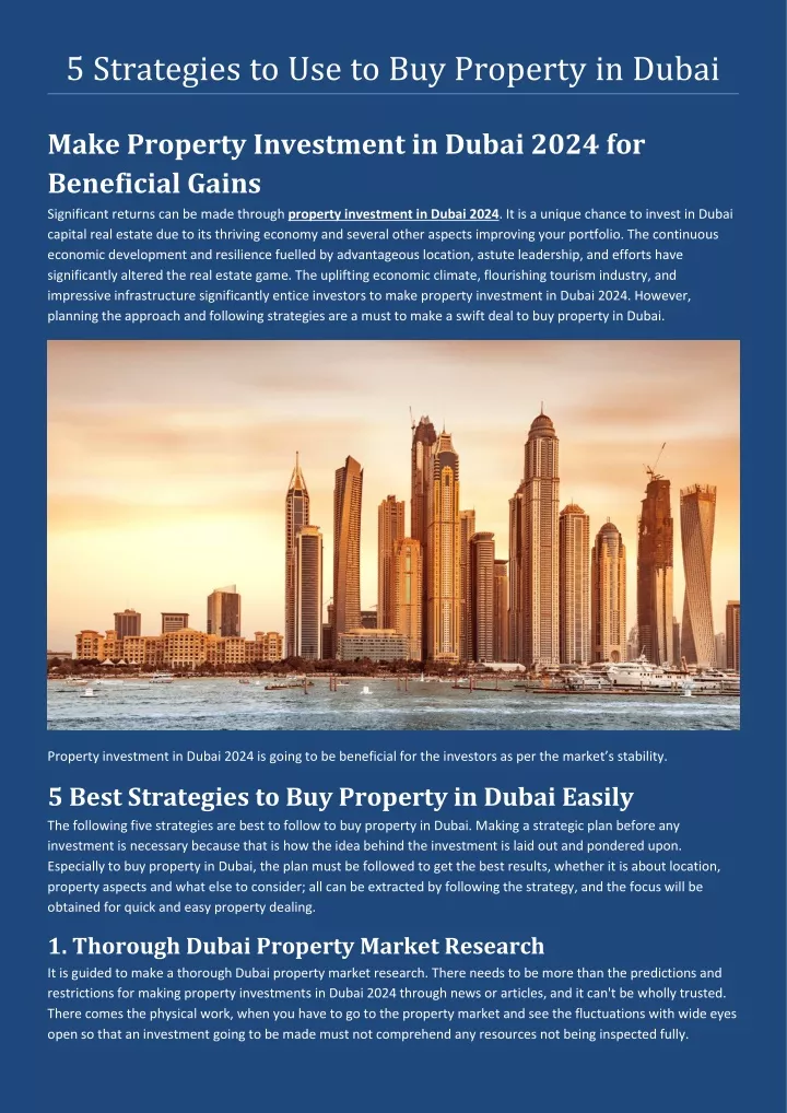 5 strategies to use to buy property in dubai