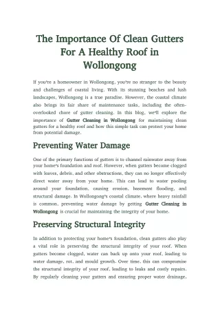 The Importance Of Clean Gutters For A Healthy Roof in Wollongong