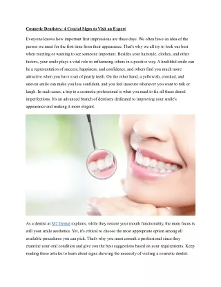 Cosmetic Dentistry 4 Crucial Signs to Visit an Expert
