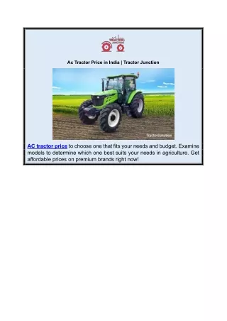 Ac Tractor Price in India - Tractor Junction