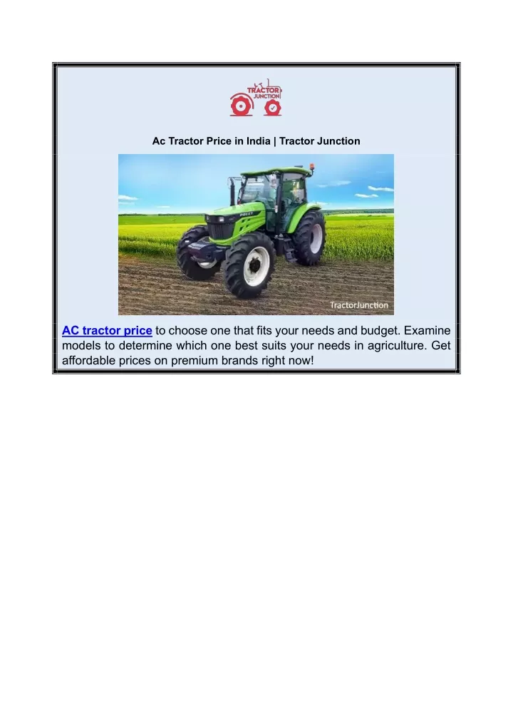 ac tractor price in india tractor junction