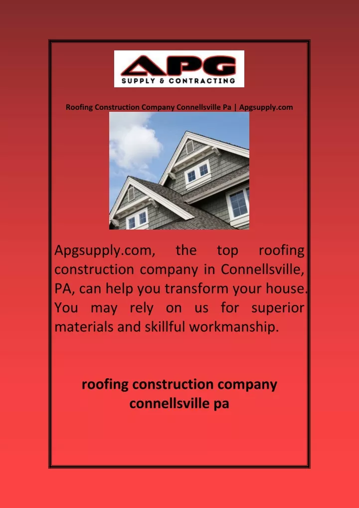 roofing construction company connellsville