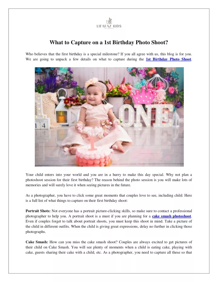 what to capture on a 1st birthday photo shoot