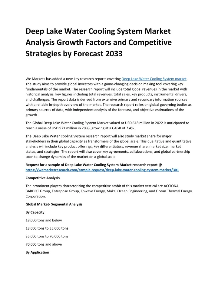 deep lake water cooling system market analysis