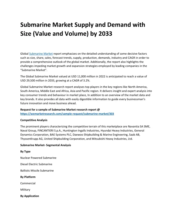 submarine market supply and demand with size