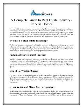 A Complete Guide to Real Estate Industry