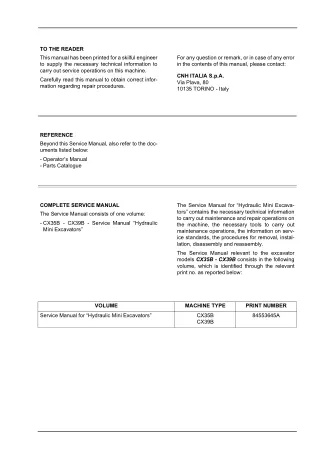 CASE CX39B Hydraulic Mini Excavator Service Repair Manual