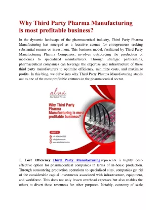 Why Third Party Pharma Manufacturing is most profitable business
