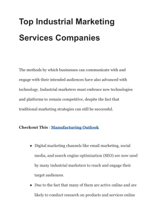 Top Industrial Marketing Services Companies