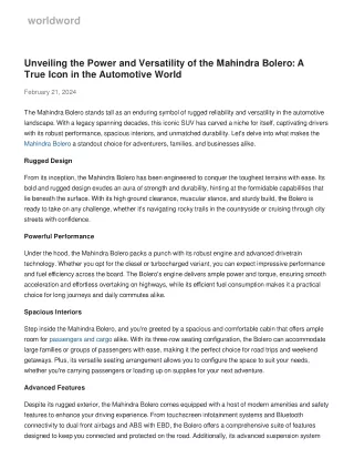 Unveiling the Power and Versatility of the Mahindra Bolero