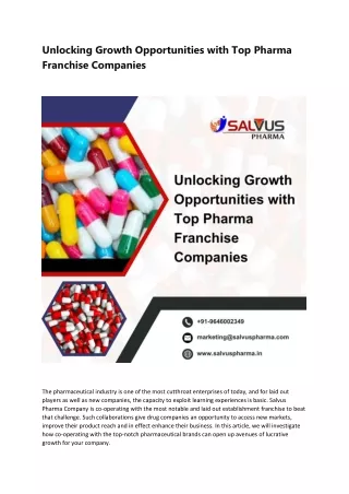 Unlocking Growth Opportunities with Top Pharma Franchise Companies
