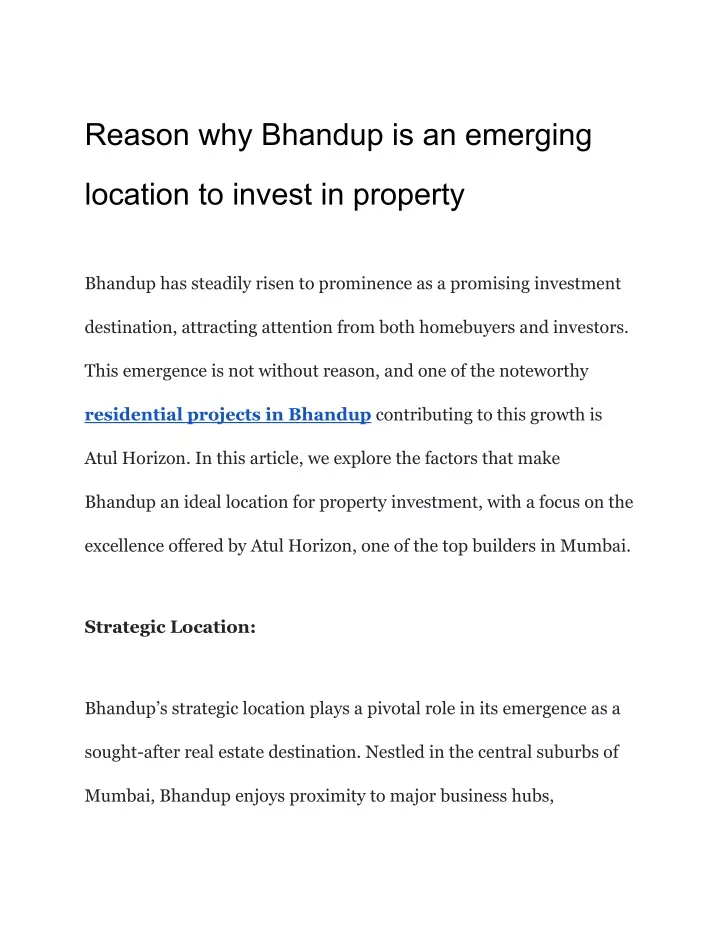 reason why bhandup is an emerging