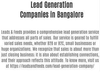 Lead Generation Companies in Bangalore