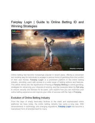 Fairplay Login _ Guide to Online Betting ID and Winning Strategies