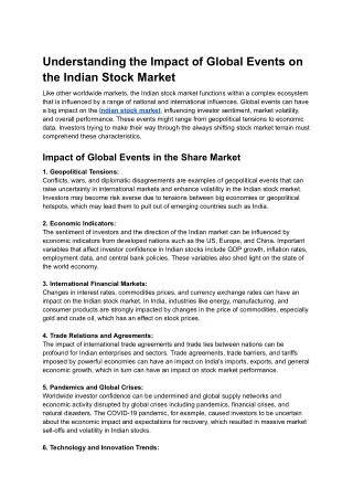 Understanding the Impact of Global Events on the Indian Stock Market