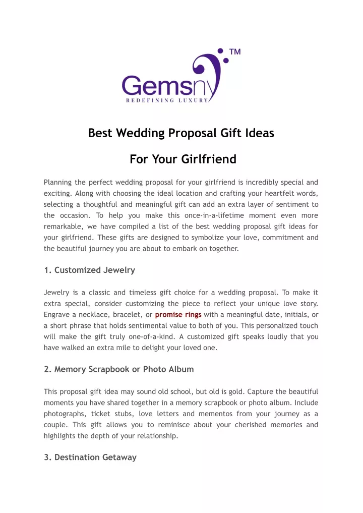 best wedding proposal gift ideas