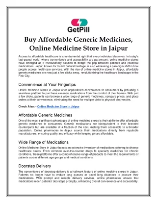 Buy Affordable Generic Medicines