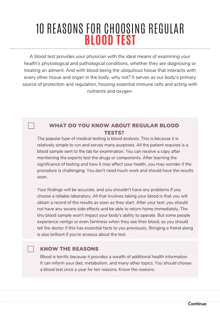 10 reasons for choosing regular blood test