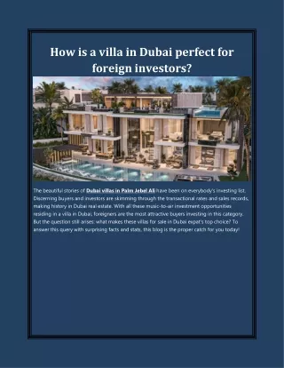 How is a villa in Dubai perfect for foreign investors?