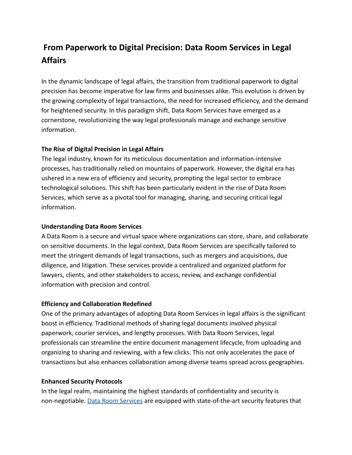 from paperwork to digital precision data room