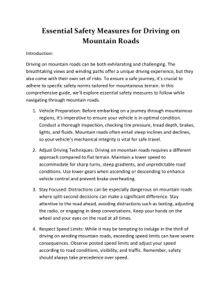 Essential Safety Measures for Driving on Mountain Roads