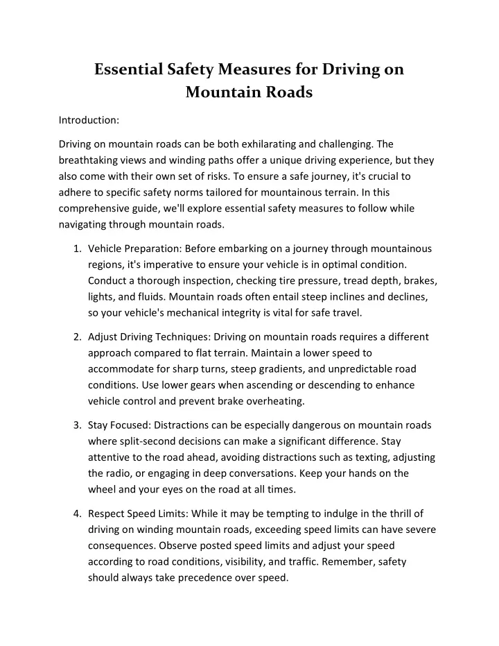 essential safety measures for driving on mountain
