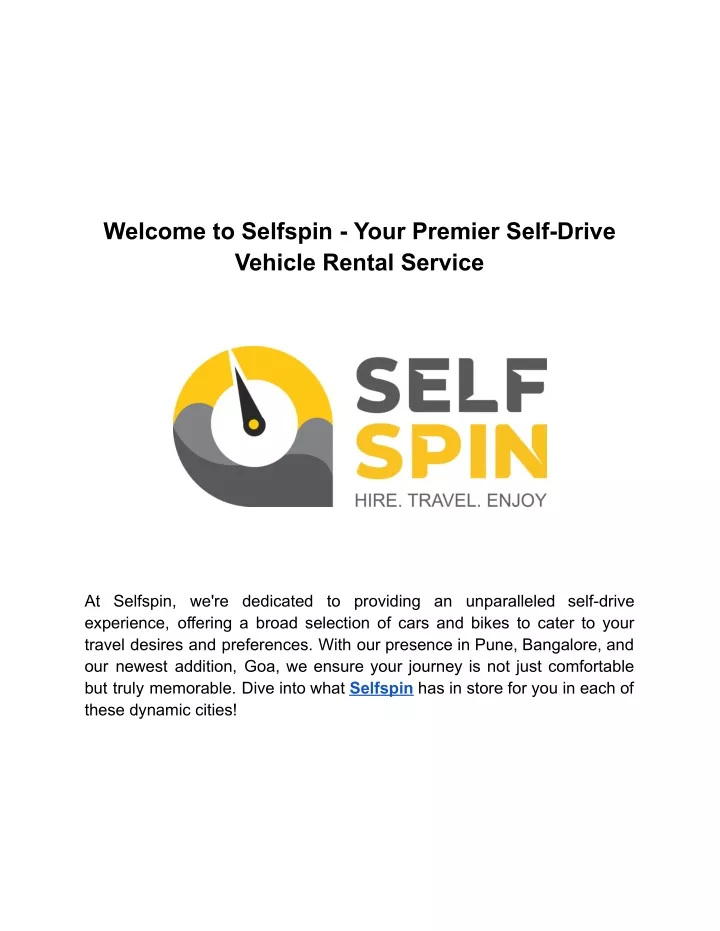 welcome to selfspin your premier self drive