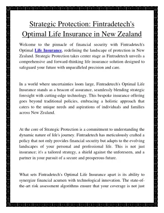 Strategic Protection Fintradetech's Optimal Life Insurance in New Zealand