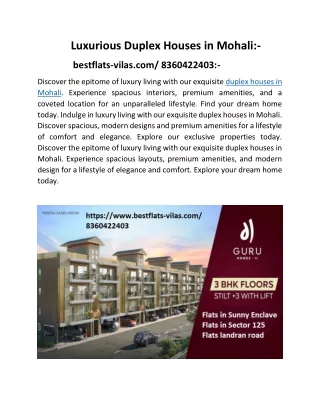 Luxurious Duplex Houses in Mohali