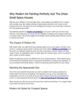 Why Modern Art Painting Perfectly Suit The Urban Small Space Houses_Yash