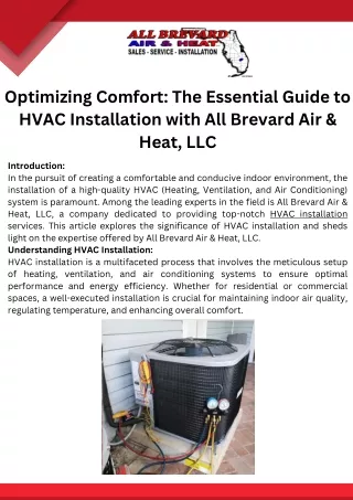 Optimizing Comfort The Essential Guide to HVAC Installation with All Brevard Air & Heat, LLC
