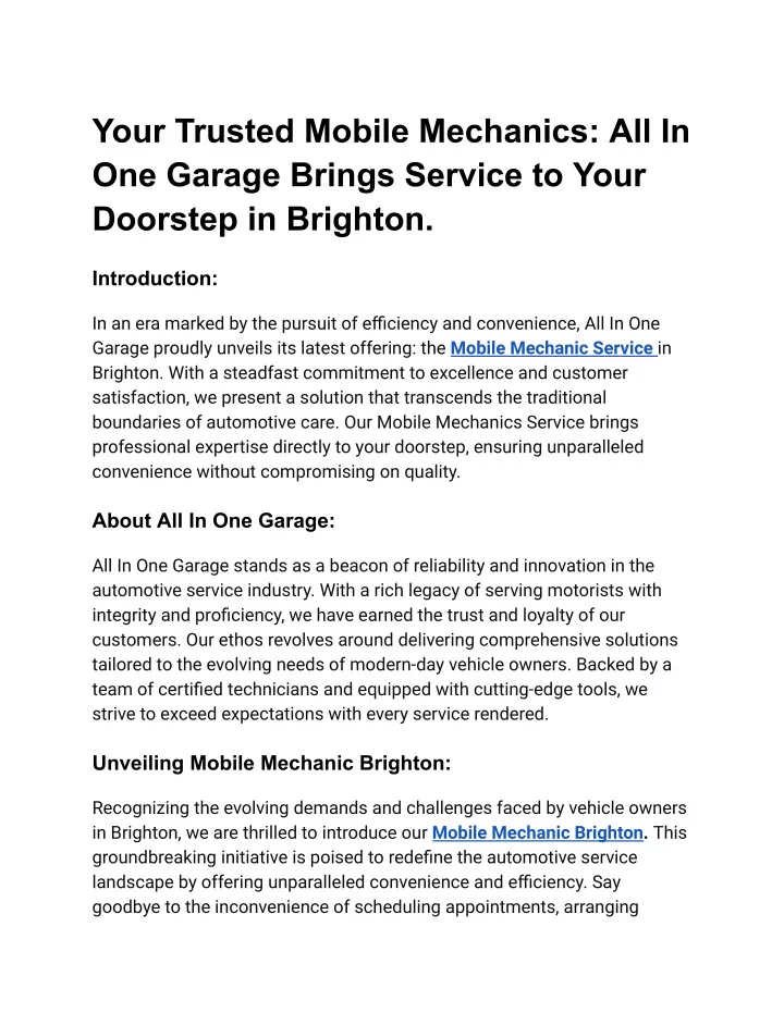 your trusted mobile mechanics all in one garage