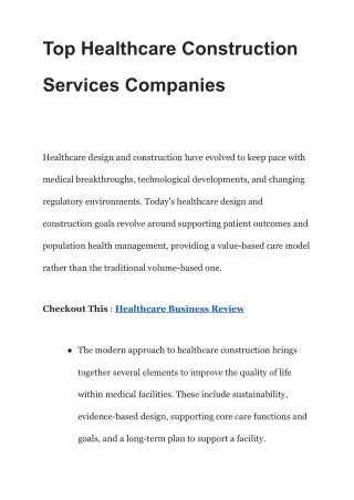 Top Healthcare Construction Services Companies