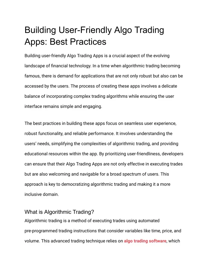 building user friendly algo trading apps best