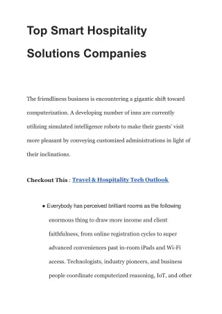Top Smart Hospitality Solutions Companies