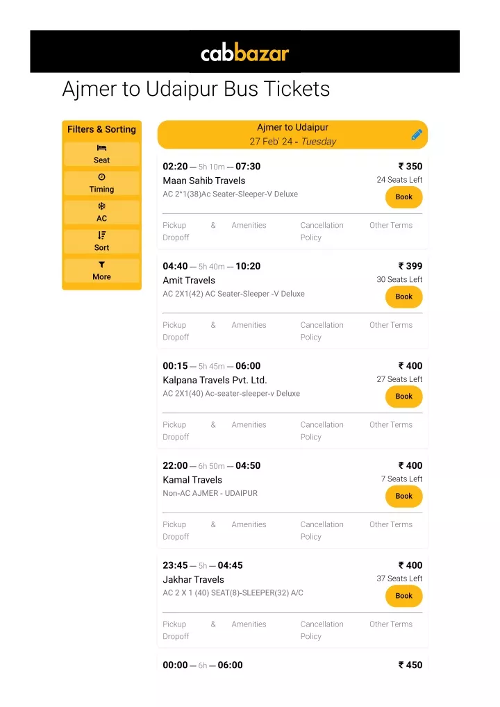 ajmer to udaipur bus tickets