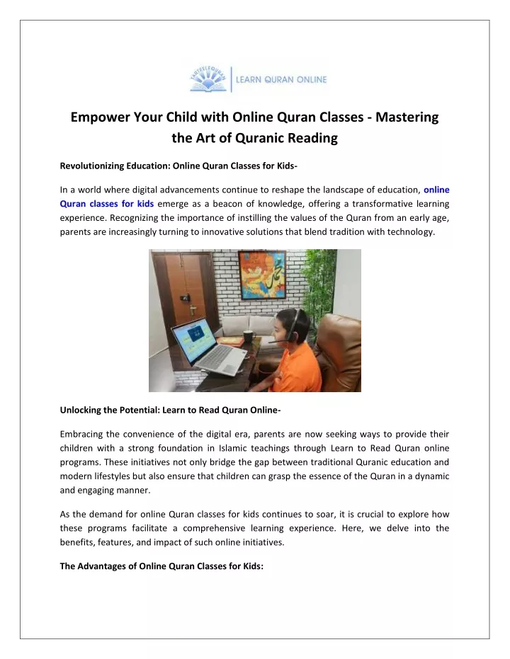empower your child with online quran classes