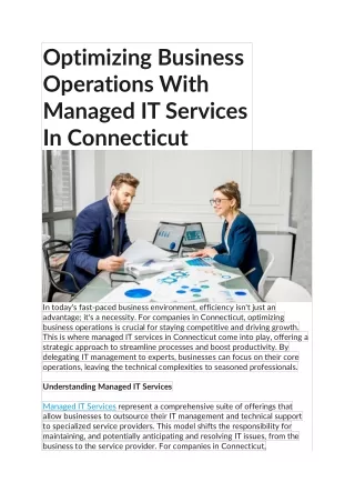 Optimizing Business Operations With Managed IT Services In Connecticut