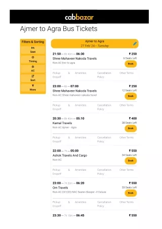 ajmer to agra bus tickets