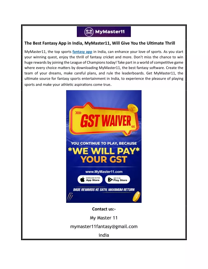 the best fantasy app in india mymaster11 will