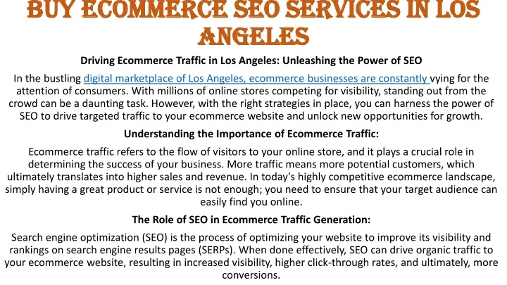 buy ecommerce seo services in los angeles