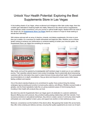 Unlock Your Health Potential Exploring the Best Supplements Store in Las Vegas